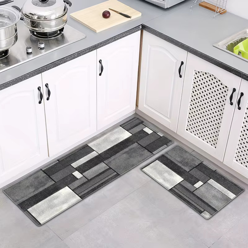 VIKAMA 2er-Set Küchenteppiche mit geometrischem Design in Schwarz-Weiß-Grau, rutschfest und saugfähig - Bild 4