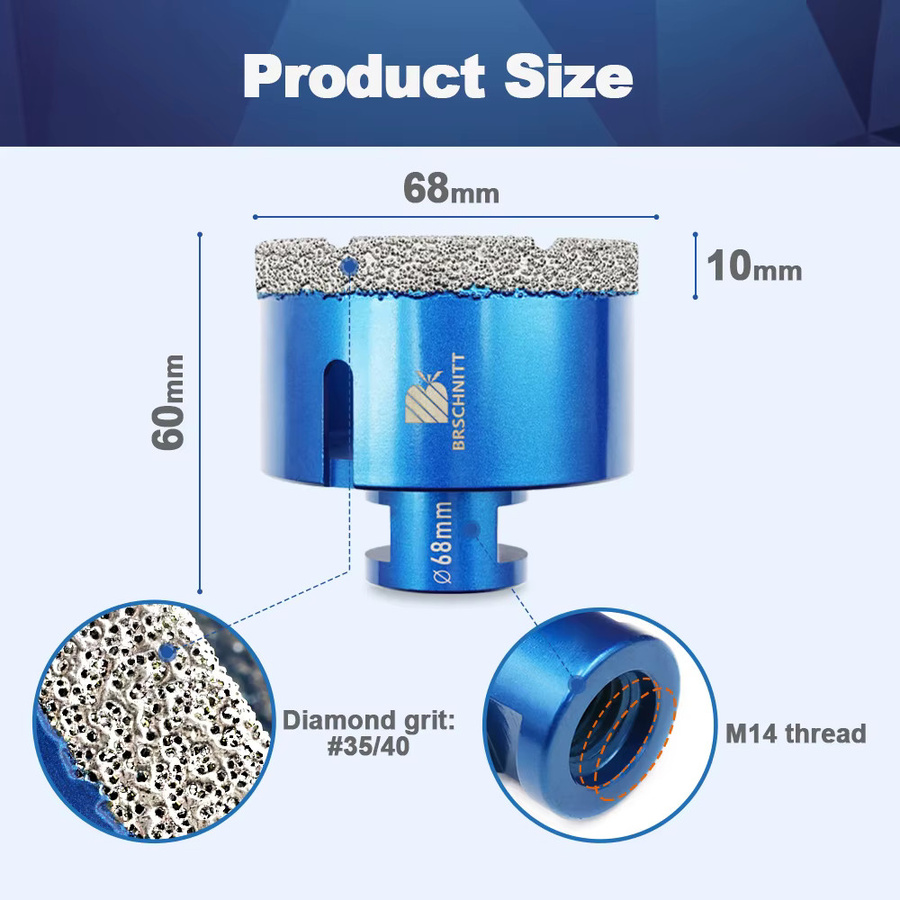 BRSCHNITT Diamantbohrer Lochsäge für Granit, Marmor und Stein, Durchmesser: 68 mm - Bild 3