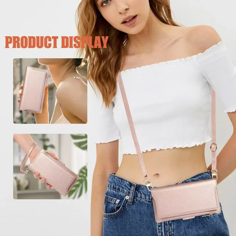 2 in 1 Handyhülle mit abnehmbarer Brieftasche und Crossbody-Armband für Samsung Galaxy S24 Ultra S23 FE S22 Plus A55 A15 in Gold oder Pink - Bild 2