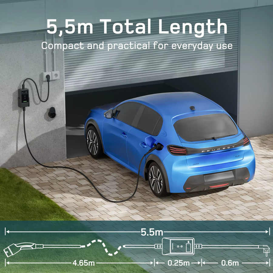 dé 3,7kW Auto Ladegerät Typ 2 mit App, 1-phasig, 6A–16A Stromregulierung, Schuko Plug & Play für EV und PHEV, Schwarz, Ladekabel Länge: 15 m - Bild 5