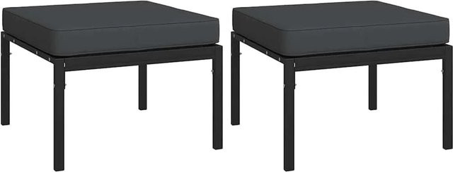 vidaXL Gartenhocker Set aus 2 Stück mit grauen Kissen aus Stahl B/T/H: 60 x 60 x 35 cm - Bild 1