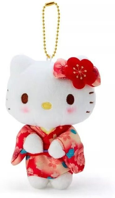 FernGlade Hello Kitty Plüschpuppen-Schlüsselanhänger japanisches Kimono-Design rot - Bild 1