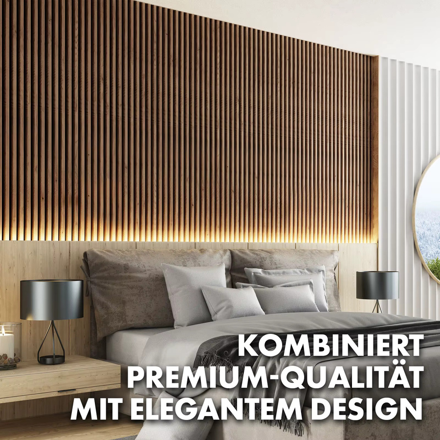 FLOORDIREKT Akustikpaneele in Black Walnut mit Echtholzfurnier und Lamellenstruktur, Farbe: Schwarz/Braun - Bild 3