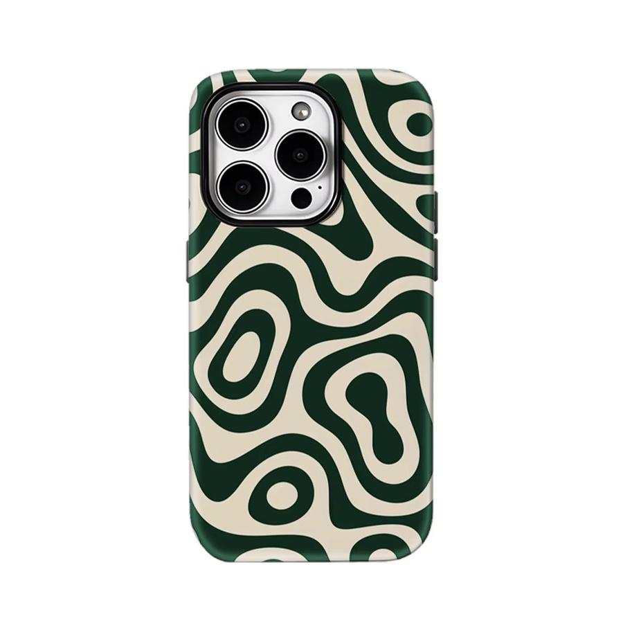 Potdemiel Handyhülle mit Wirbel-Design für iPhone 17 16 15 14 13 12 Pro Max Plus, Dunkelgrün und Beige, doppellagige Rückseite - Bild 7