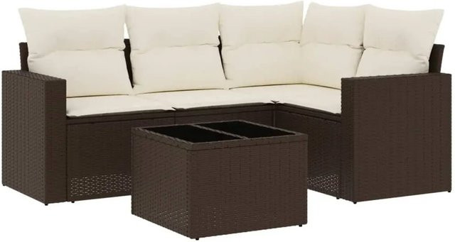 vidaXL 5-teilige Garten-Sofagarnitur aus Poly-Rattan mit Kissen in Braun und Cremeweiß - Bild 1