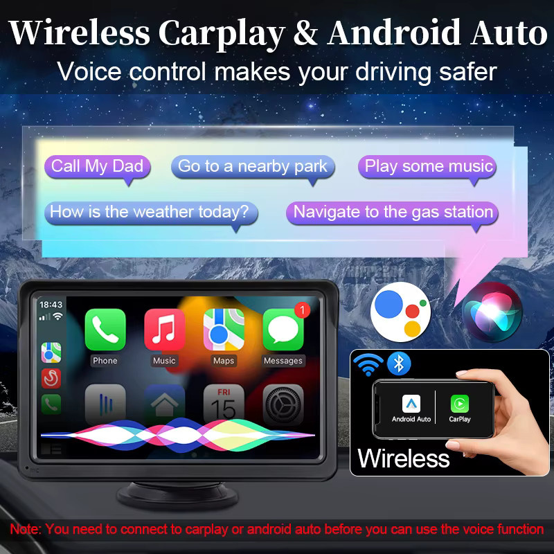 Hippcron 7-Zoll Tragbares Autoradio mit Android Auto und Wireless CarPlay, Multimedia-Videoplayer mit Touchscreen und GPS-Navigation, Schwarz - Bild 3