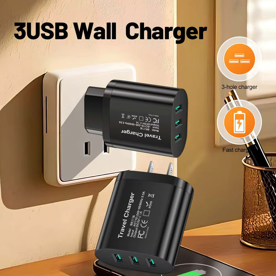 FANBEDA 3-Port USB Mobil-Reiseladegerät Universal Ladeadapter in Schwarz - Bild 2