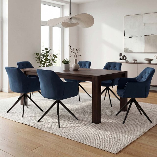 6er-Set Esszimmerstühle MCW-L80 mit Armlehnen, drehbar, Metall und Stoff in Blau - Bild 1