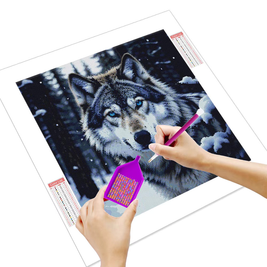 Huacan Diamantgemälde Wolf in Winterlandschaft als Mosaik-Komplettset mit runden Steinen in Multicolour, Breite: 20 cm, Höhe: 20 cm - Bild 2
