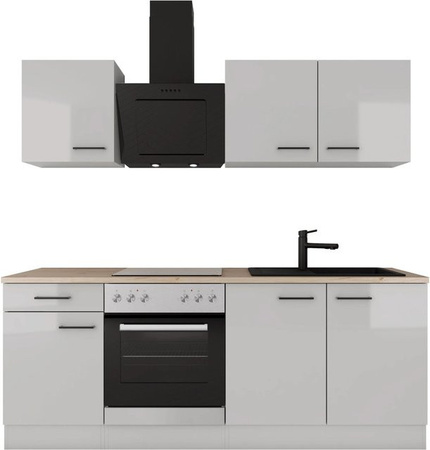Flex-Well Exclusiv Küche Lund 1601-005sWs in Lichtgrau glänzend und Rauchgrau, Breite: 210 cm