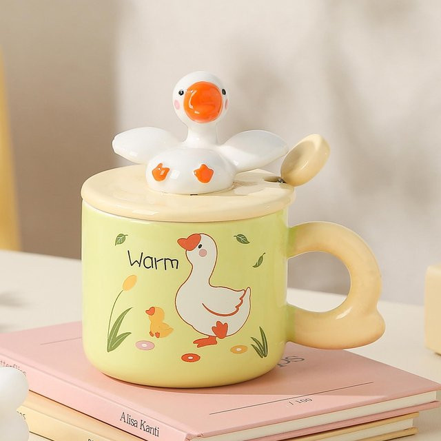 Kreative Keramiktasse mit Gans-Cartoon-Motiv von Yiran Furniture, 400 ml, Mehrfarbig - Bild 1