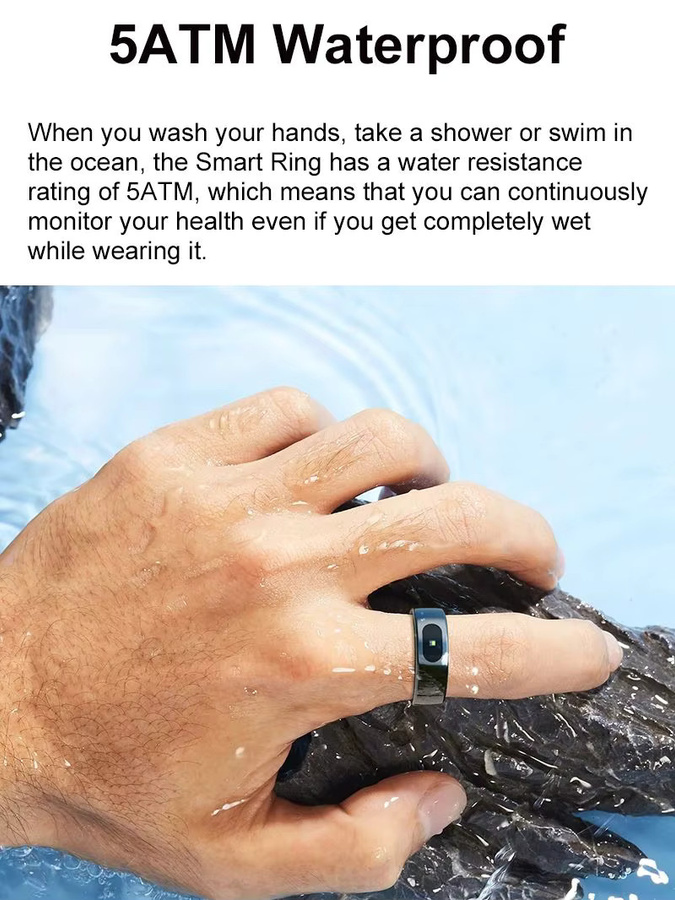 Uhoofit Smart Ring R08 in Schwarz für Damen und Herren mit Touch Control, Gesundheitsmonitor und IP68 5ATM Wasserdichtigkeit - Bild 5