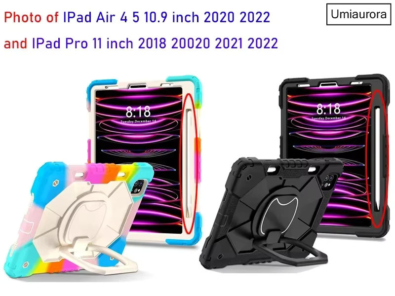 Robuste Tablet-Schutzhülle für Apple iPad Air, Pro, Mini und verschiedene Generationen mit Rotationsgriff-Ständer in Schwarz - Bild 2