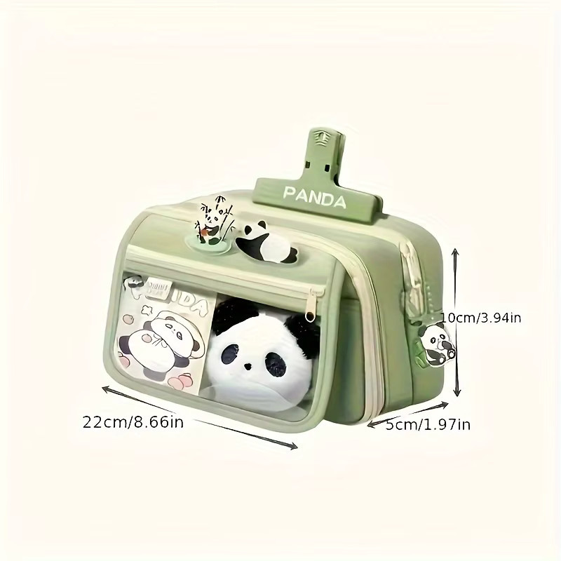 Panda Cosas Federmäppchen-Set in Beige und Grün mit Panda-Aufklebern und Textil-Organizer - Bild 2