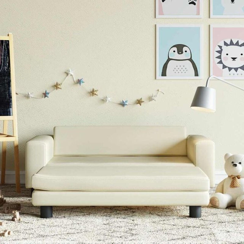 Kindersofa mit Hocker von vidaxl in Beige aus Kunstleder, B/T/H: 100 x 50 x 30 cm - Bild 1
