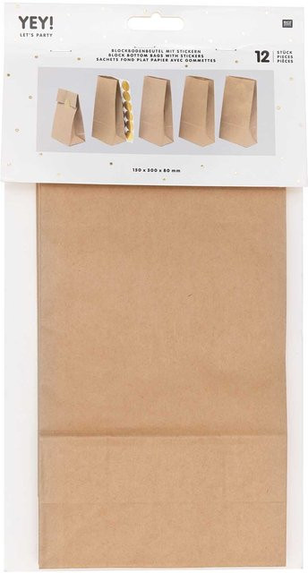 Rico Design Blockbodenbeutel braun, 12 Stück, B: 15,0 cm, H: 30,0 cm, T: 8,0 cm - Bild 1