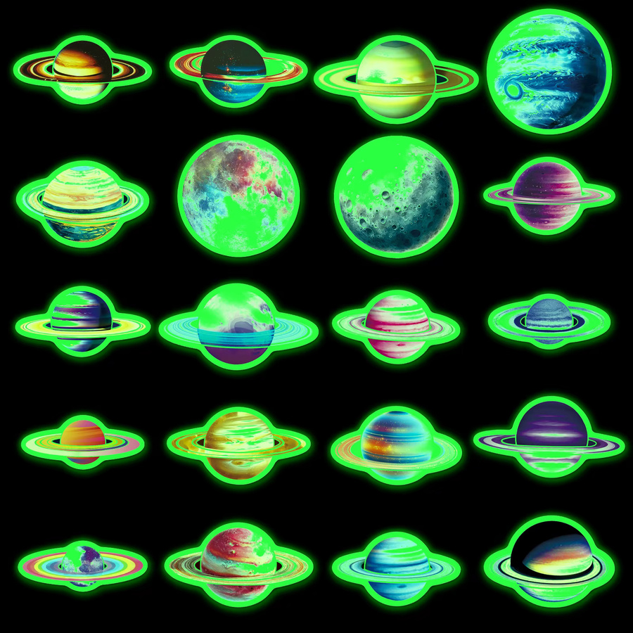 Bview Art 20 Stück Leuchtende Planeten-Aufkleber in Multicolour für Handyhüllen, Laptops und Notizbücher - Bild 2