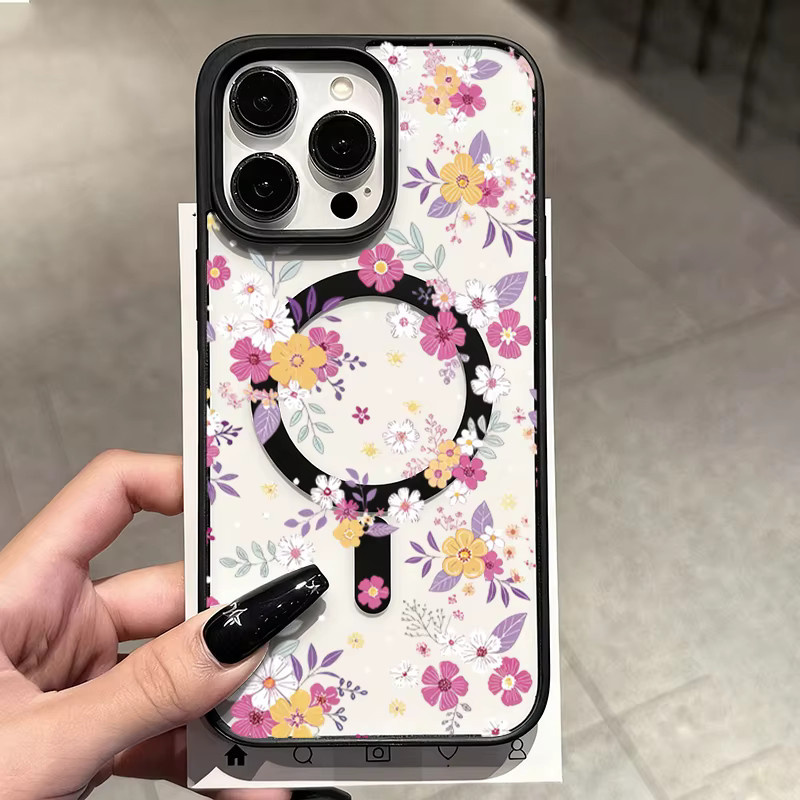 MagSafe Handyhülle mit Blumenmuster für Samsung Galaxy S26 Ultra S25 Plus S24 S23 FE A56 A55 A54 5G in Schwarz und Multicolour - Bild 3