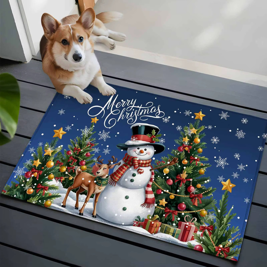 VIKAMA Weihnachts-Rechteck-Teppich mit Wintermotiv in Blau, rutschfest und waschbar - Bild 2