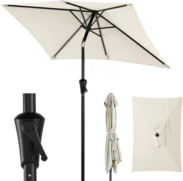 Sekey Sonnenschirm Rechteckig in Creme/Beige mit Kurbel und UV-Schutz 50+, B/T: 210 x 140 cm - Bild 1