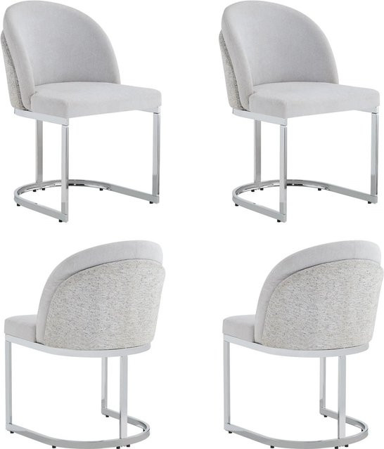 Merax Esszimmerstuhl 4er Set Chenille Hellgrau Silber mit Metallbeinen - Bild 1