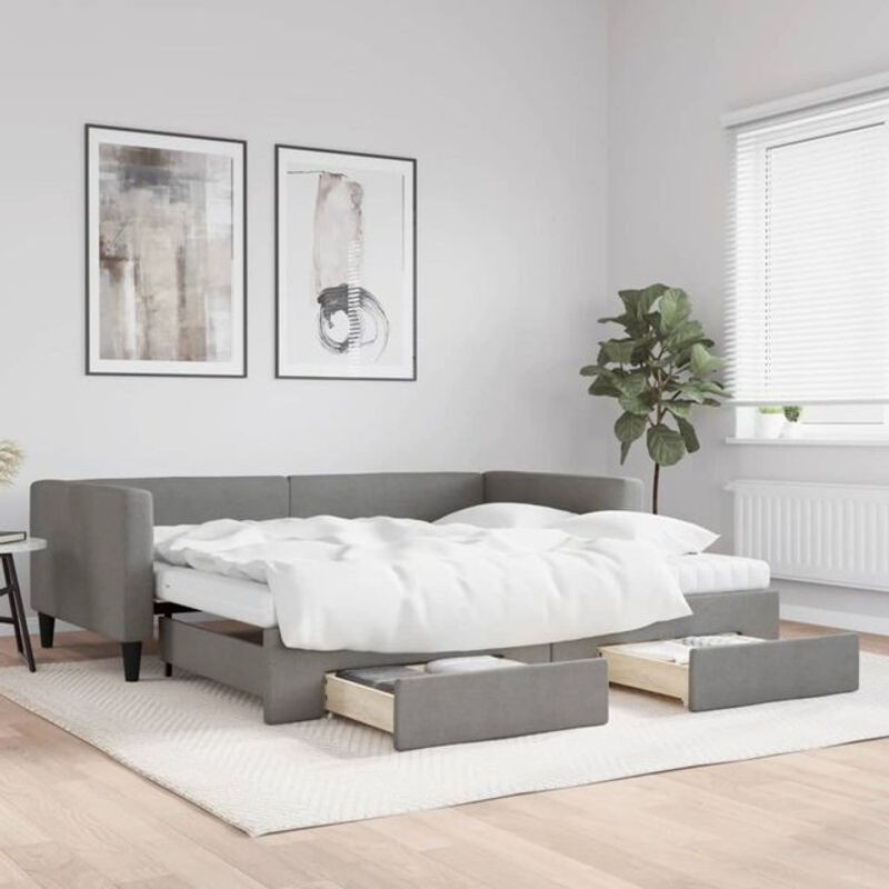 Vidaxl Funktionsbett als ausziehbares Tagesbett mit Schubladen in Anthrazit und Grau aus Stoff und Metall, B/T: 100 x 200 cm - Bild 1