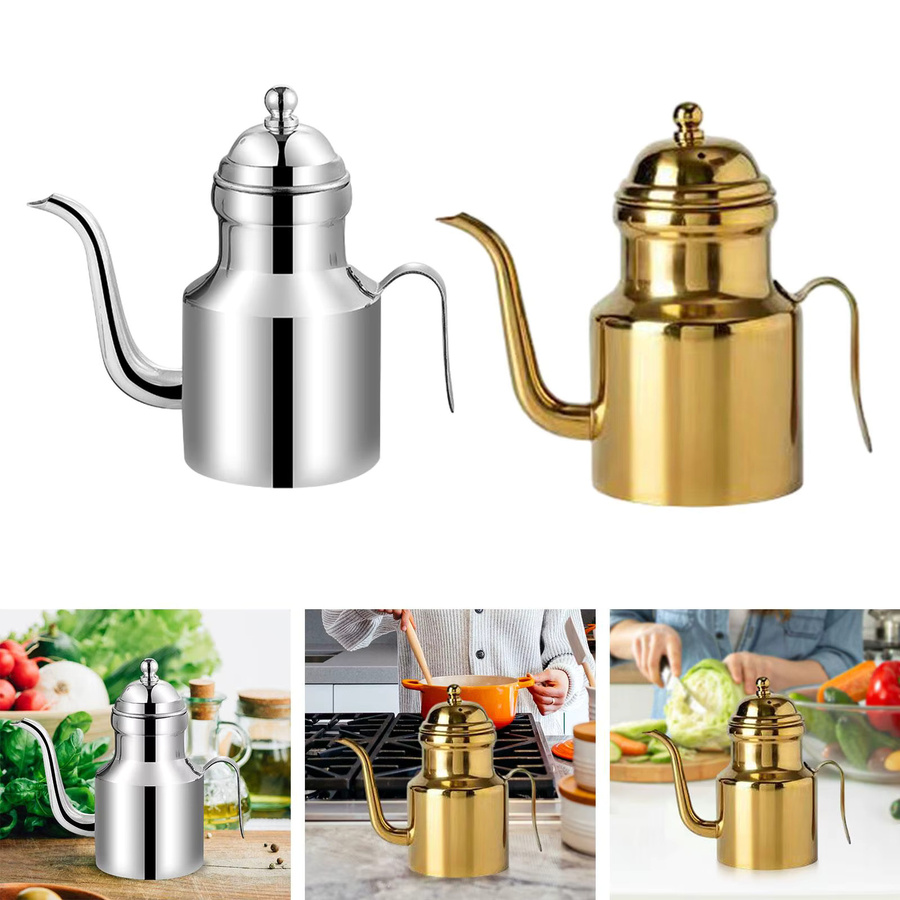 Serenable Olivenöl Spender Flasche aus Edelstahl in Silber mit Griff und Deckel, 0,31 l - Bild 1