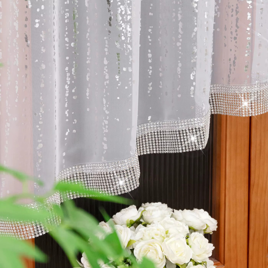 FLYINGCURTAINS Lichtfilternde Gardine mit silbernen Regentropfen-Pailletten in Weiß/Silber, B: 150 cm, H: 140 cm - Bild 2