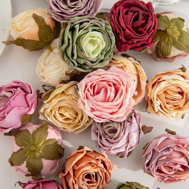 TTCY Künstliche Rosen mit gebrannten Kanten in Multicolour für Hochzeiten, Garten und DIY-Dekorationen - Bild 1