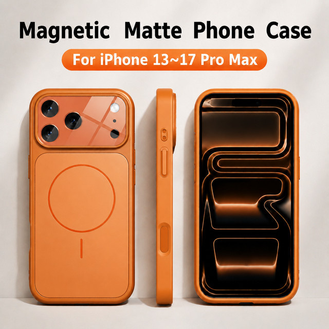 VOUVI Handyhülle mit metallischer Textur und Magnetfunktion für iPhone 17 16 15 14 13 Pro Max, stoßfest und kabelloses Laden, Silber oder Orange - Bild 1