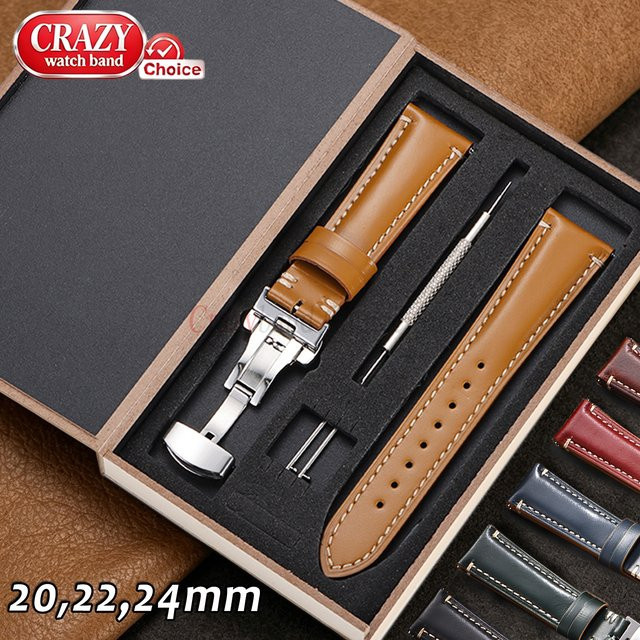 Uhrenarmband Echtleder, Schmetterlingsschnalle, Herren - Bild 1