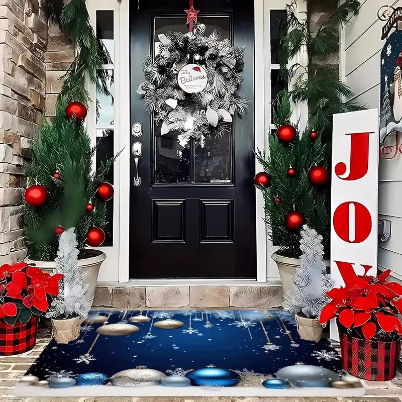 VIKAMA Weihnachtliche Teppich-Willkommensmatte mit hübschem Ball-Design für Innen und Außen, Multicolor - Bild 2