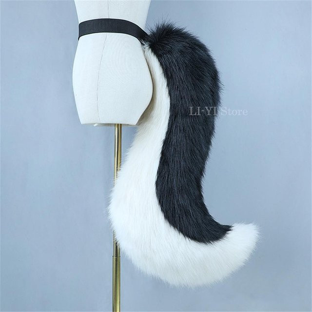 YIRAN Pelziger Schwanz Fuchs Wolf Shiba, Kostüm Zubehör, Schwarz - Bild 1