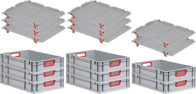 PROREGAL Spar Set 8x Eurobox Nextgen Color mit Auflagedeckel und Schiebeschnappverschlüssen, Farbe Rot, H x B x T: 12 x 40 x 60 cm - Bild 1