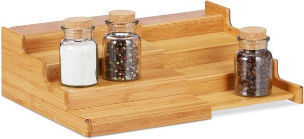 Relaxdays Gewürzregal aus Bambus, ausziehbar mit 4 Ebenen, braun, B/T/H: 38,5 x 11 x 28 cm