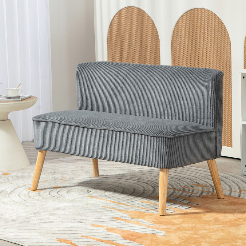 HOMCOM Küchensofa im Skandi Design mit Stoffbezug und Kiefernholzbeinen, Doppelsofa für Wohnzimmer und Schlafzimmer, Grau - Bild 2