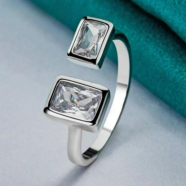 Offener Ring Silber, Doppelquadrat, Zirkonia, Damen - Bild 1