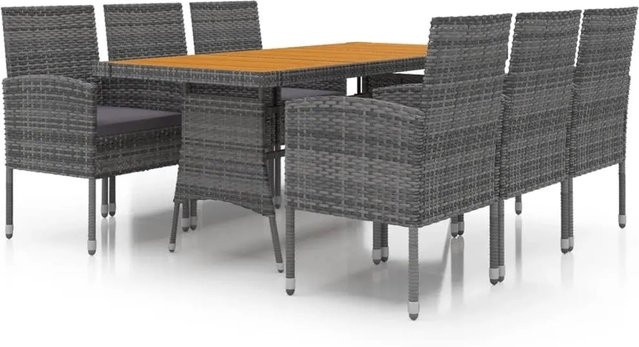 vidaXL 7-teilige Garten-Essgruppe aus PE-Rattan und Akazien-Massivholz in Grau - Bild 1