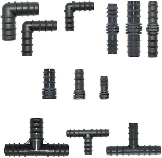 4er Set PE Rohr Barb Anschlüsse für Gartenbewässerung und Tropfbewässerung in 16mm, 20mm und 25mm - Bild 1