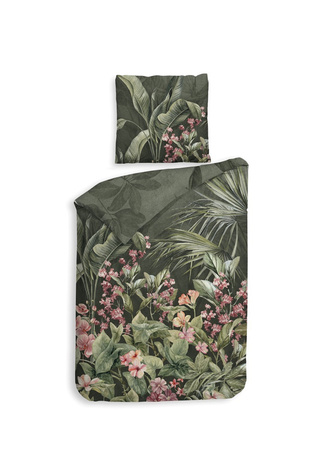 Heckett & Lane Mako-Satin Bettwäsche Mai Forest Green mit Dschungel-Blättermuster, B/H: 155 x 220 cm, inklusive Kissenbezug 80 x 80 cm, Farbe: Grün