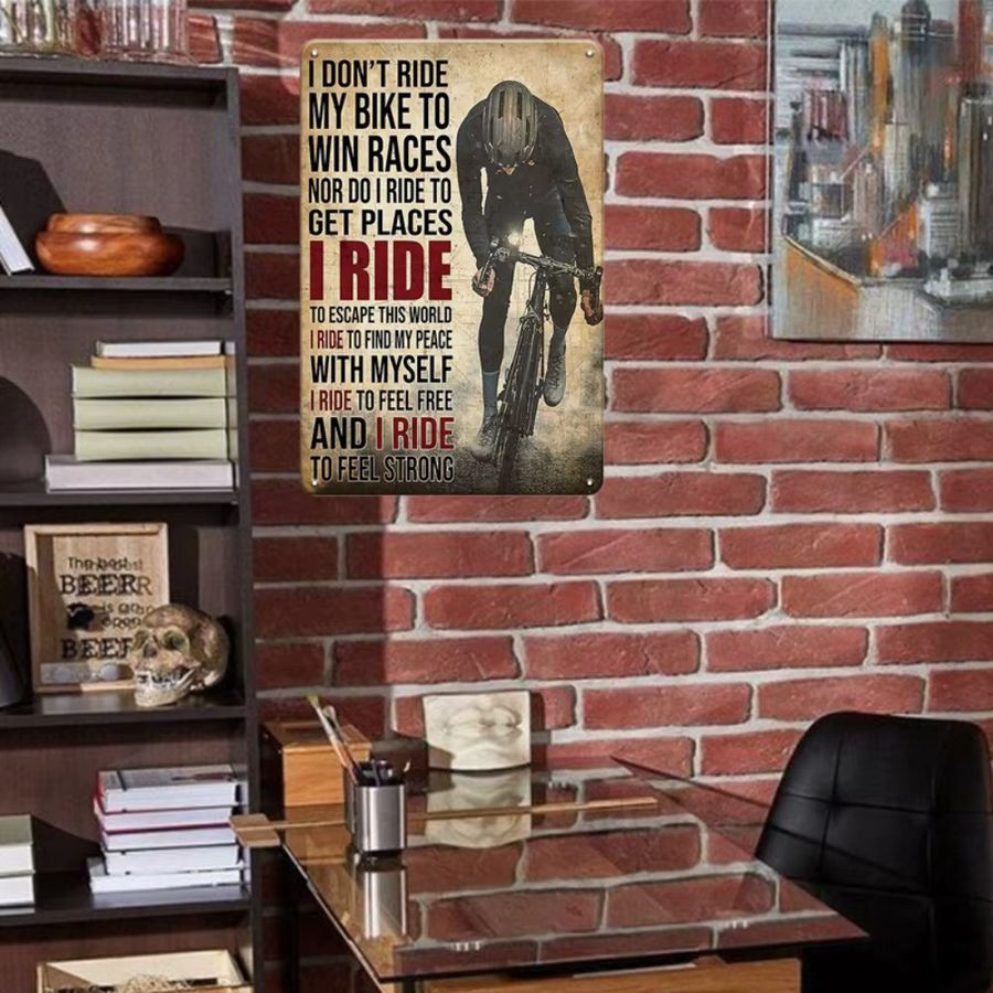 HELLOYOUNG Vintage-Fahrradposter aus Metall I Don't Ride To Win Retro Wandkunst Breite: 20,3 cm, Höhe: 30,5 cm - Bild 2