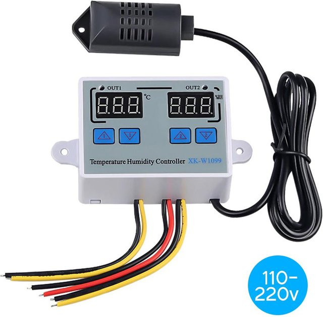 TOMTOP JMS Dualer digitaler Temperatur- und Feuchtigkeitsregler als Thermostat und Hygrostat für Zuhause oder Kühlschrank, grau und weiß - Bild 1
