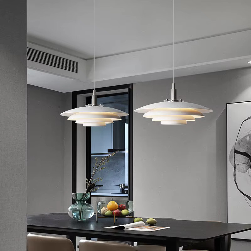 BANMENG Nordische E27 LED-Pendelleuchte aus Metall in Weiß für Wohnzimmer, Schlafzimmer und Esszimmer - Bild 2