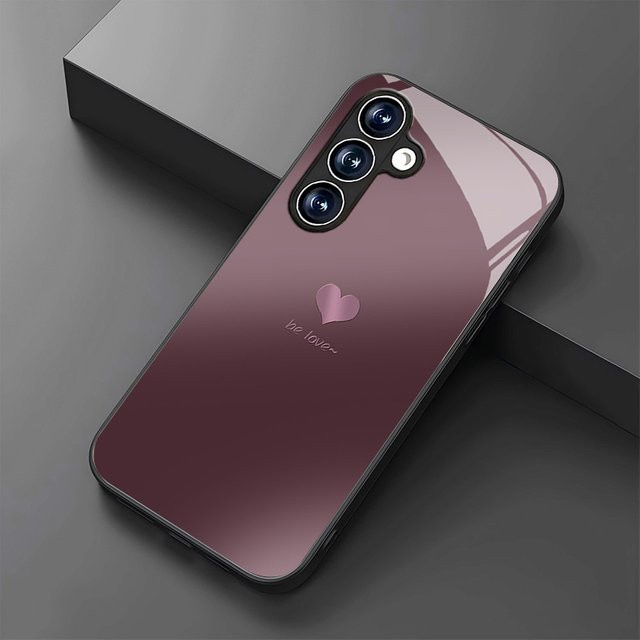 Stilvolle Glas-Handyhülle mit lila Farbverlauf und Herz-Muster für Samsung Galaxy S26 S25 S24 S23 S22 S20 Ultra sowie A72 A73 5G - Bild 1