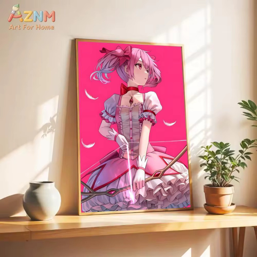 AZNM Puella Magi Madoka Magica Anime Leinwand-Wanddruck mit Madoka, Homura und Sayaka, ungerahmte Illustration in Mehrfarben - Bild 3