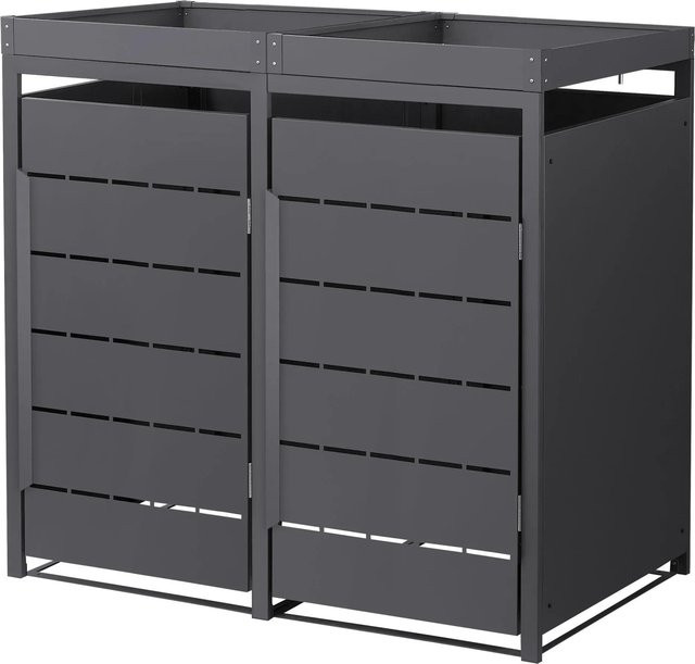 ML-Design Mülltonnenbox mit Pflanzdach für 2 Mülltonnen bis 240 Liter aus Stahl in Anthrazit, B/T/H: 132 x 80 x 124 cm - Bild 2