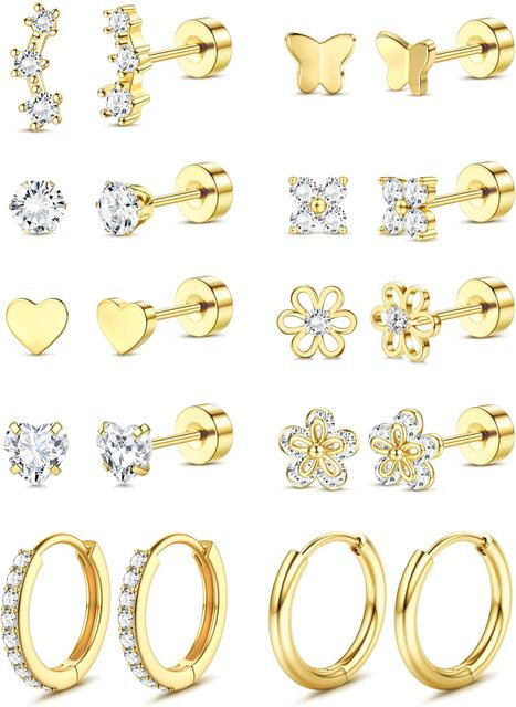 Bobisty Ohrstecker Creolen, 14K vergoldet, Edelstahl, Herz-Blumen, Damen - Bild 1