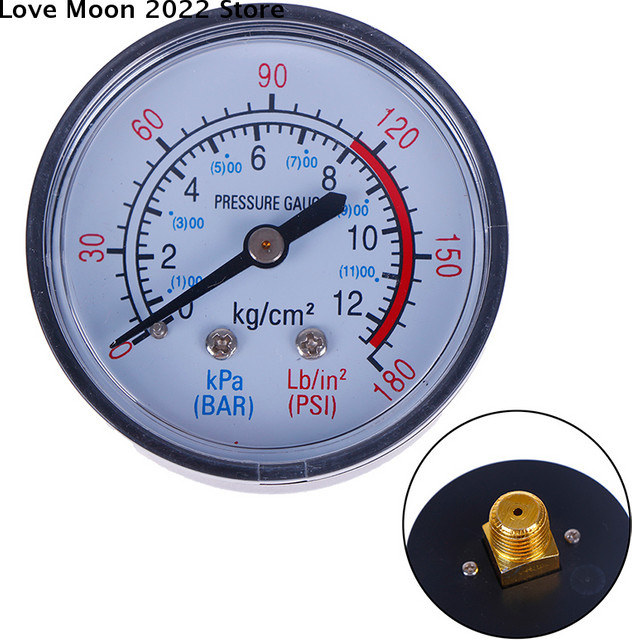 HUXUAN Luftkompressor-Manometer mit 1/4 BSP-Gewinde, Messbereich 0–180 PSI und 0–12 Bar, 13 mm - Bild 1
