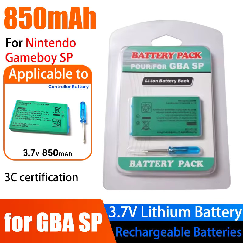 Ersatz-Li-Ionen-Akku für Nintendo GameBoy Advance SP mit 850 mAh und Schraubendreher-Werkzeug, Farbe: Grün - Bild 2
