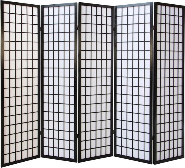 Homestyle4u Shoji Paravent aus Holz und Reispapier, 5-teilig, Schwarz, B: 220 cm, H: 175 cm - Bild 1